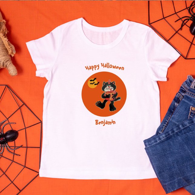 Roligt Namn Halloween Cute Black Cat Måne Fladderm T Shirt (Skapare uppladdad)