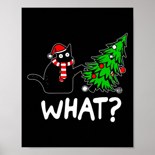 Roligt Naughty Black Cat Pushing Julgran över Poster (Framsidan)