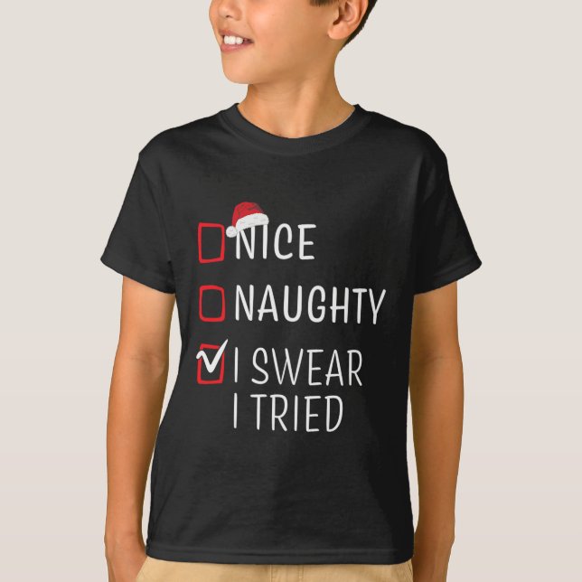 Roligt Naughty Nice-julfamiljen Pajama Manar Kvinn T Shirt (Framsida)