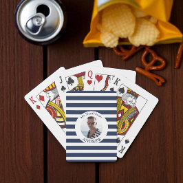 Roligt Nautical Blue Stripe Personlig Photo Casinokort