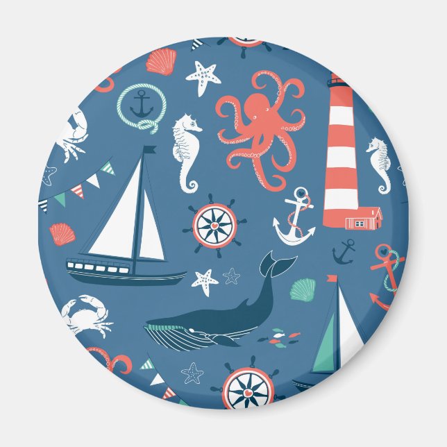 Roligt Nautical Graphic Mönster Magnet (Framsidan)
