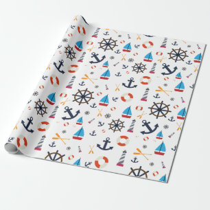Roligt Nautical Sailboat-fyr Ocean Sea Mönster Presentpapper