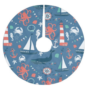 Roligt nautiskt grafiskt mönster julgransmatta borstad polyester