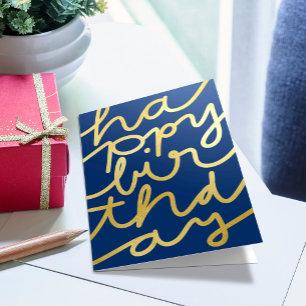 Roligt Navy Blue Faux Guld Business Grattis på föd Kort