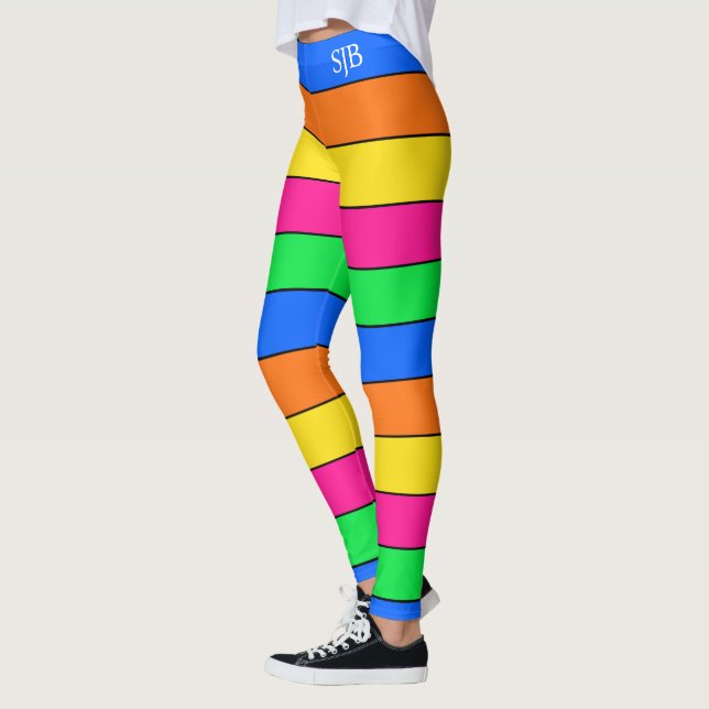 ROLIGT NEON FÄRG FLUORESCENT RAND MÖNSTER MONOGRAM LEGGINGS (Vänster)
