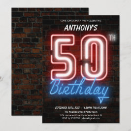 Roligt Neon Retro 50:e Födelsedagsfest inbjudan