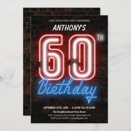 Roligt Neon Retro 60:e Födelsedagsfest inbjudan