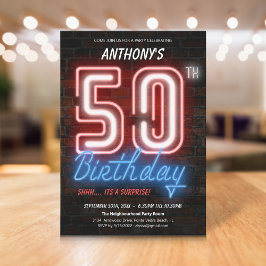 Roligt Neon Retro Surprise 50:e Födelsedagsfesten Inbjudningar