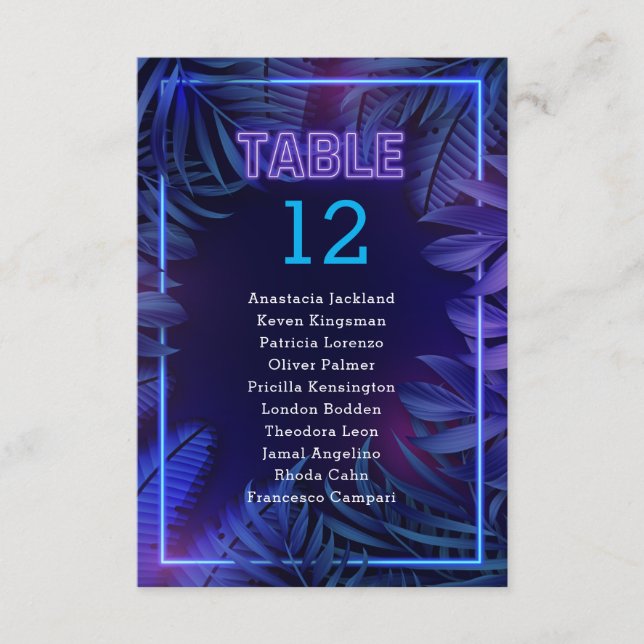 Roligt neonljus party bordskort (Framsida)