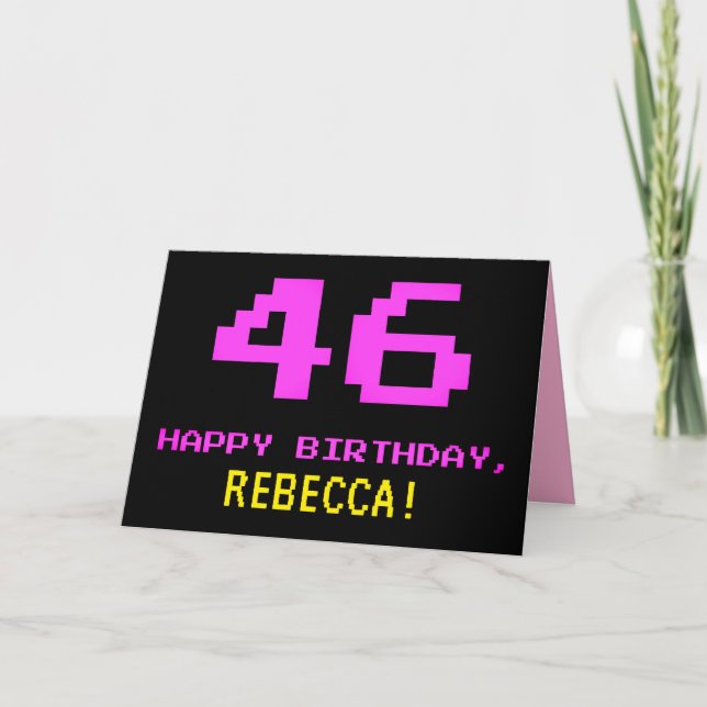 Roligt, Nerdy, Geeky, Rosa, 8-bitars Stil 46:e föd Kort (Framsida)