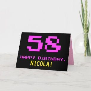 Roligt, Nerdy, Geeky, Rosa, 8-bitars Stil 58:e föd Kort