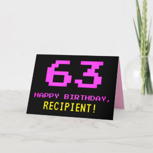 Roligt, Nerdy, Geeky, Rosa, 8-bitars Stil 63:e föd Kort