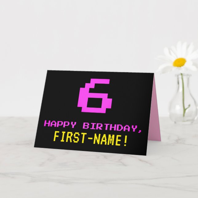 Roligt, Nerdy, Geeky, Rosa, 8-bitars Stil 6e-födel Kort (Liten växt)