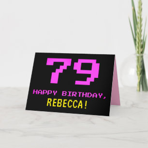 Roligt, Nerdy, Geeky, Rosa, 8-bitars Stil 79:e föd Kort