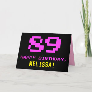 Roligt, Nerdy, Geeky, Rosa, 8-bitars Stil 89:e föd Kort