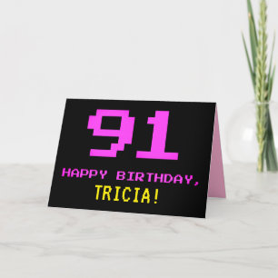 Roligt, Nerdy, Geeky, Rosa, 8-bitars Stil 91:a föd Kort