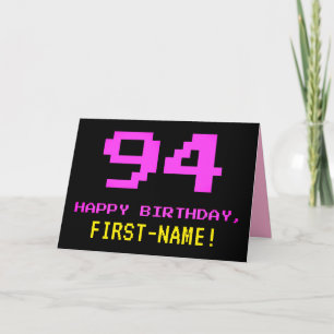 Roligt, Nerdy, Geeky, Rosa, 8-bitars Stil 94:e föd Kort