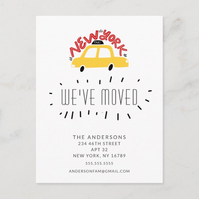 Roligt New York-gult taxibrev för flyttmeddelande Meddelande Vykort (Framsida)