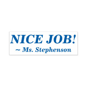 Roligt "NICE JOB!" + Namn Rubber Frimärke Självfärgande Stämpel