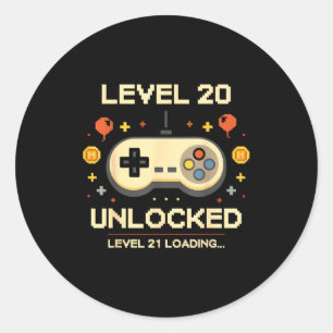 Roligt nivå 20 upplåst gamer 20-års födelsedagsvid runt klistermärke