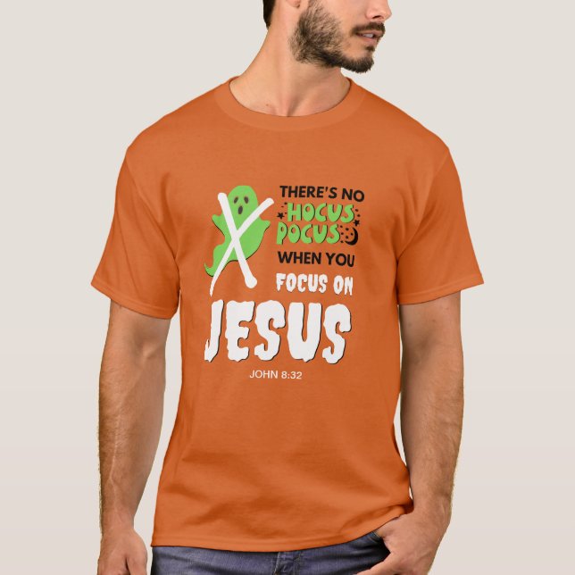 Roligt NO HOCUS POCUS Christian Halloween T Shirt (Framsida)