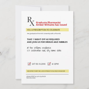 Roligt Novelty Rx Förskrivning Pharmacy Studenten Inbjudningar
