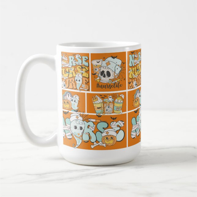 Roligt Nurse Halloween Orange Tile Basic Mörk T-Sh Kaffemugg (Vänster)
