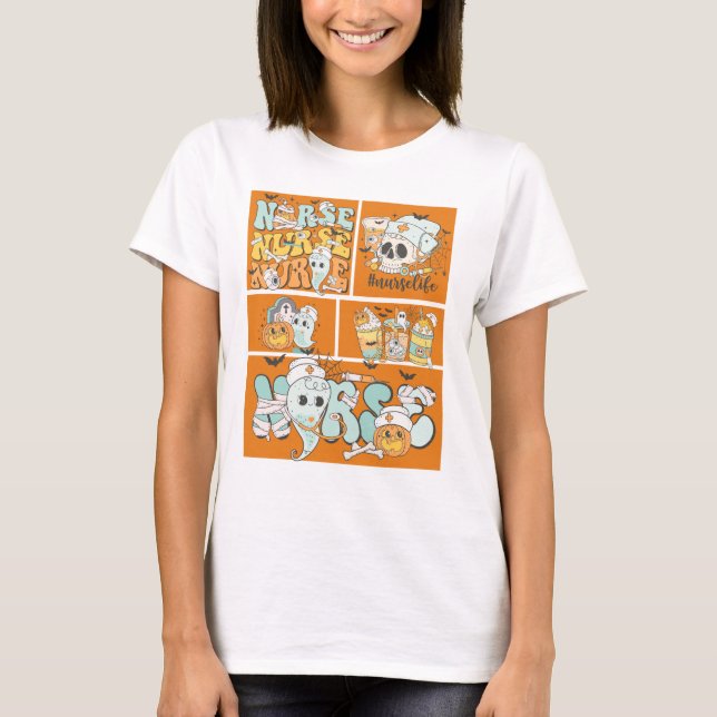 Roligt Nurse Halloween Orange Tile Basic Mörk T-Sh T Shirt (Framsida)
