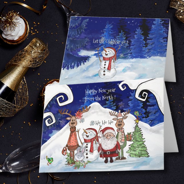 Roligt Nyår från Norra Kortet Helgkort (Funny Whimsical Happy New Year from the North Card)