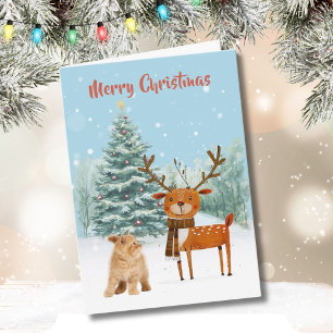 Roligt Nyfiken Katt och Snyggt Reindejul Kort