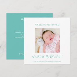 Roligt Nyfödd bebis Gott nytt år One Photo Teal Wh