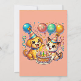 Roligt och akut födelsedagspuppy och Kitten Party Inbjudningar