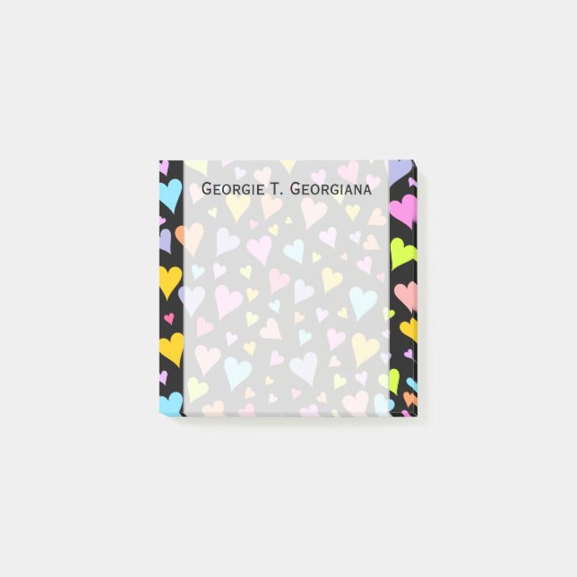 Roligt och att älska, färgrikt hjärtamönster + post-it block (Framsida)