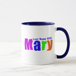 Roligt och Cheerful Colorful "Mary" Namn Art, blå Mugg