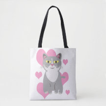 Roligt och Cute Grått Cat Kärlek Tecknad