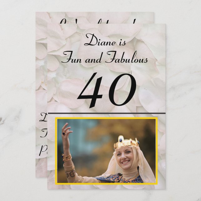 Roligt och Fabulous 40 Rosa ros Petals födelsedag Inbjudningar (Fram/baksida)