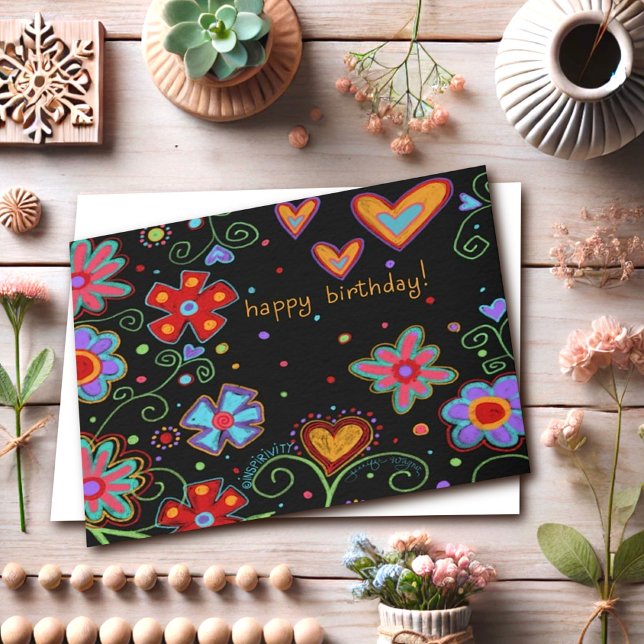 Roligt och färgglatt Glad födelsedag “Inspirivity” Kort (Skapare uppladdad)