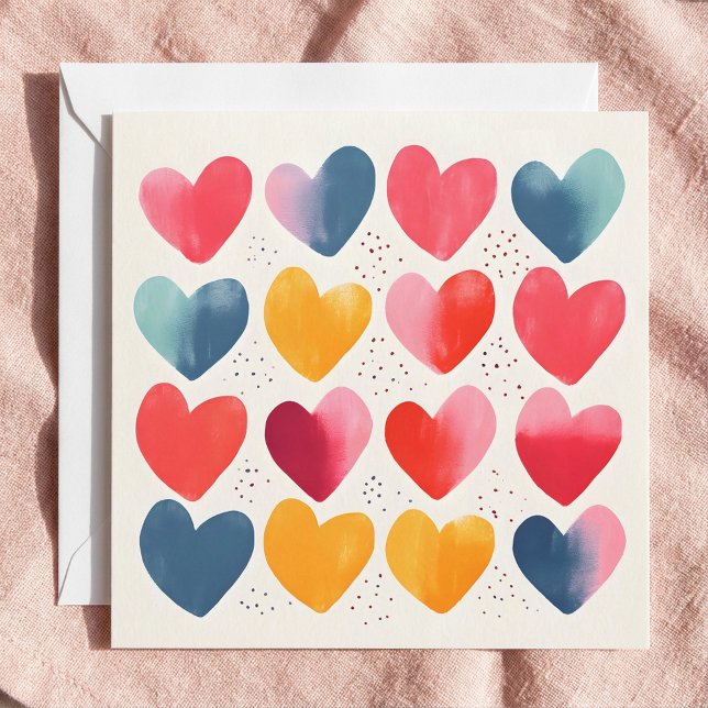 Roligt och färgkort för hjärtan (Fun and colorful hearts note card.)