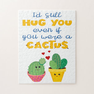 Roligt och färglös tecknad Cactus in kärlek romant Pussel