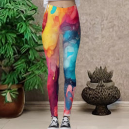 Roligt och färglösa vattenfärgsfärg Skriv ut leger Leggings