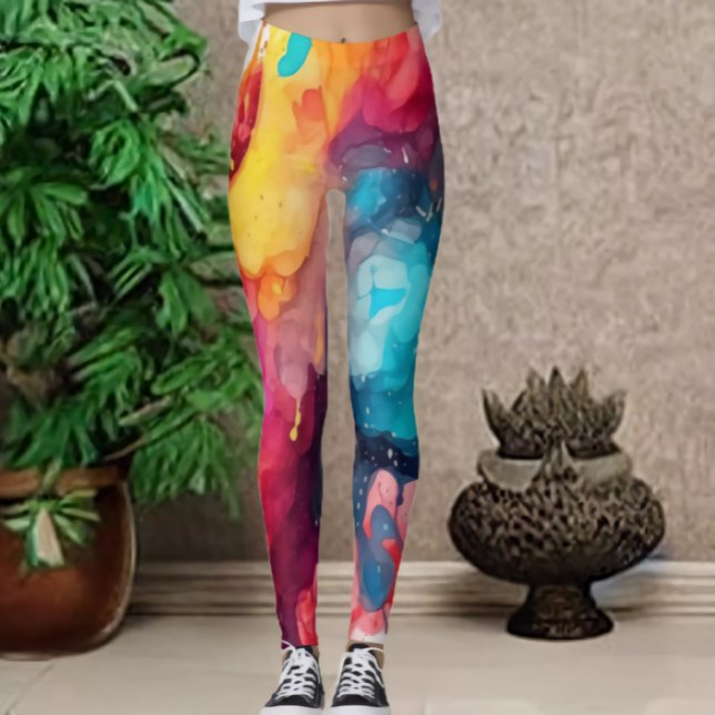 Roligt och färglösa vattenfärgsfärg Skriv ut leger Leggings (Skapare uppladdad)