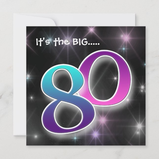 Roligt och färgstark 80:e Födelsedagsfest inbjudan (Framsida)
