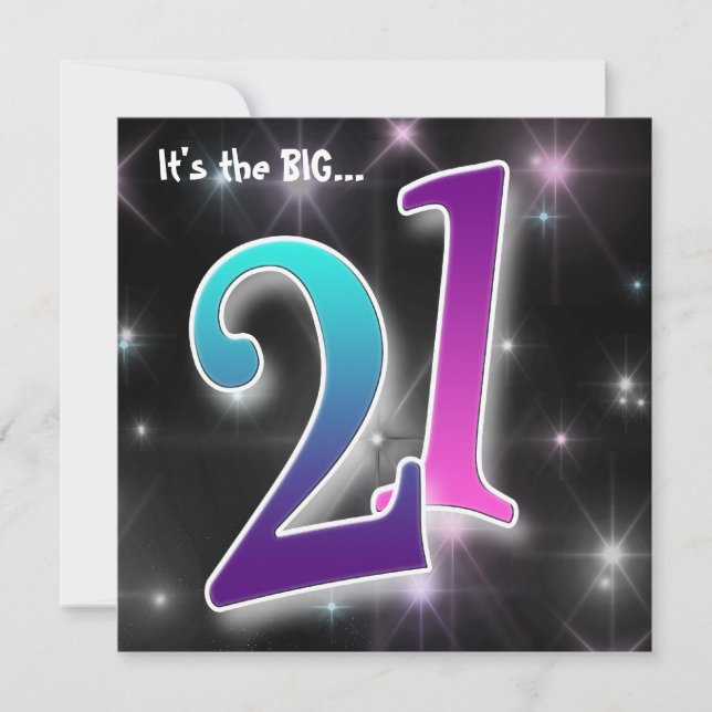 Roligt och färgstark inbjudan till 21:a födelsedag (Framsida)