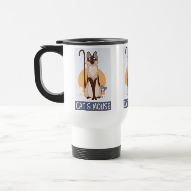 Roligt och färgstark katt och mus resemugg (Vänster)