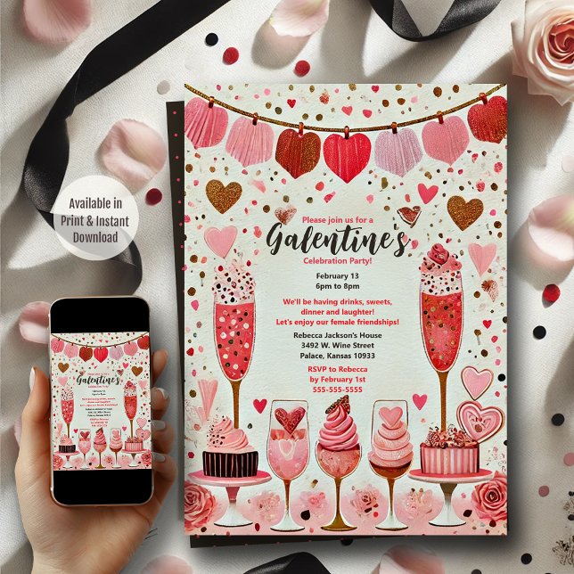 Roligt och Festive Dessert Galentine's Day Party Inbjudningar (Galentine's Day Party Invitation)
