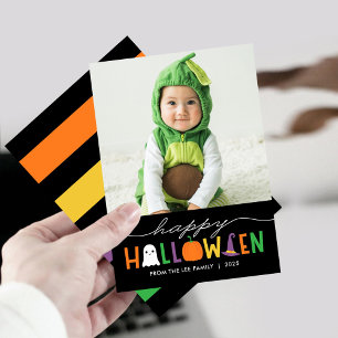 Roligt och festive Halloween-fotokort Kort