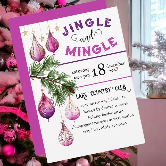 Roligt och Festive Jingle och Mingle Rosa Party Inbjudningar (Bright pink and festive Jingle and Mingle party invitation)