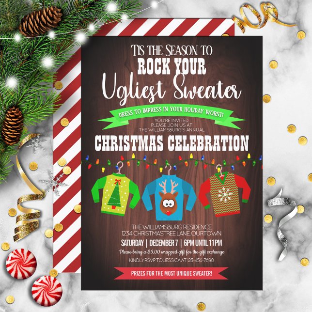 Roligt och Festive Ugly jul Sweater Party Inbjudningar (Skapare uppladdad)