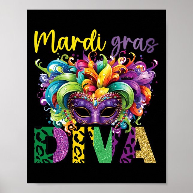 Roligt och festlig mardi Gras Diva Öga-fångstdesig Poster (Framsidan)