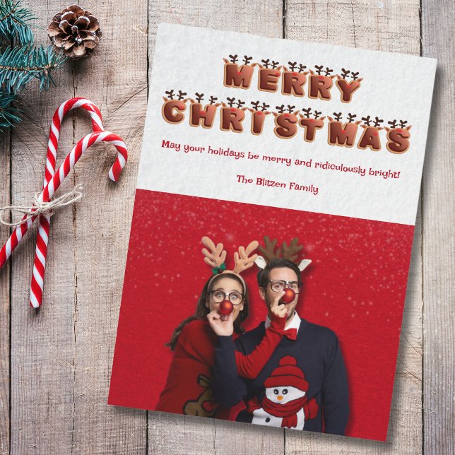 Roligt och festligt renpar foto jul julkort (Send a dose of holiday cheer and laughter this season with a funny and festive photo card)